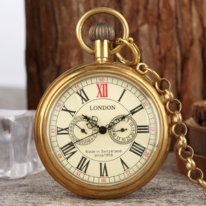 <span class=keywords><strong>Montre</strong></span> <span class=keywords><strong>de</strong></span> <span class=keywords><strong>poche</strong></span> à vent mécanique en laiton antique bronze à visage ouvert <span class=keywords><strong>de</strong></span> style ancien <span class=keywords><strong>de</strong></span> luxe pour hommes - Product Image 1