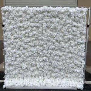 High Quality 8x8ft 5d Wedding Silk Flower Wall Roll Curtain Artificial Flower Background Wall for wedding party decor