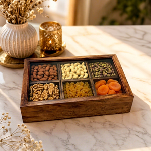 Caja de Almacenamiento de Madera con Compartimentos Divididos para Frutos Secos, Exhibición de Mesa, Madera Maciza Hecha a Mano, Cuadrada, Pulida, Artesanía - Product Image 1