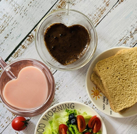 Taza de cristal con forma de corazón, tazas de cristal de doble pared con forma de corazón, venta al por mayor