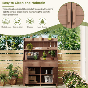 Mesa de Jardinería TOPMAX de 65 Pulgadas, de Madera de Abeto, con Estante de Almacenamiento, Cajón y Gabinete, para Jardinería al Aire Libre - Product Image 3