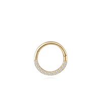 Anting-anting emas murni 18K Clover, bertabur berlian budidaya, ukuran 16G, klip telinga, cincin hidung, perhiasan tindik tubuh mewah