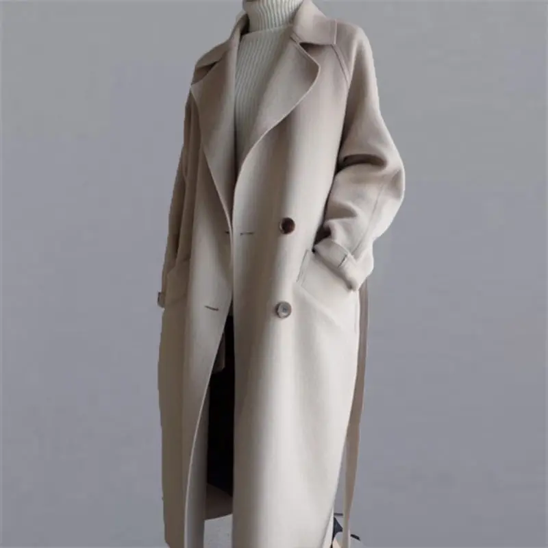 Wholesale Custom Warm Wool Solid Jacket Loose Long Winter Coats for Ladies Women
