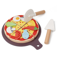 Ensemble de jeu de pizza en bois UBM avec garnitures et coupe-pizza, jouet de cuisine d'imitation Montessori, cadeau pour tout-petits garçons et filles 3 ans et plus