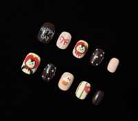 Faux ongles carrés courts à pois, motif pingouin marron peint à la main, en gel, faits à la main, réutilisables, ajustement personnalisé