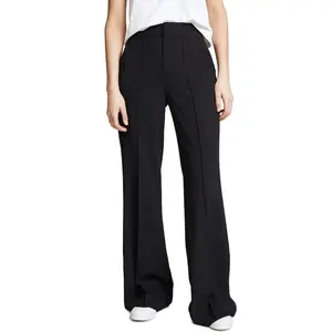 Custom Ladies Work High Waist Trousers Black Straight Wide Leg Pants For Women