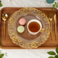 Assiette de Présentation Moderne en Plastique PS Durable, Forme Irrégulière, Motif Floral Doré en Relief, Personnalisable, Marque Jiahe - MOQ 100 pièces, Luxe