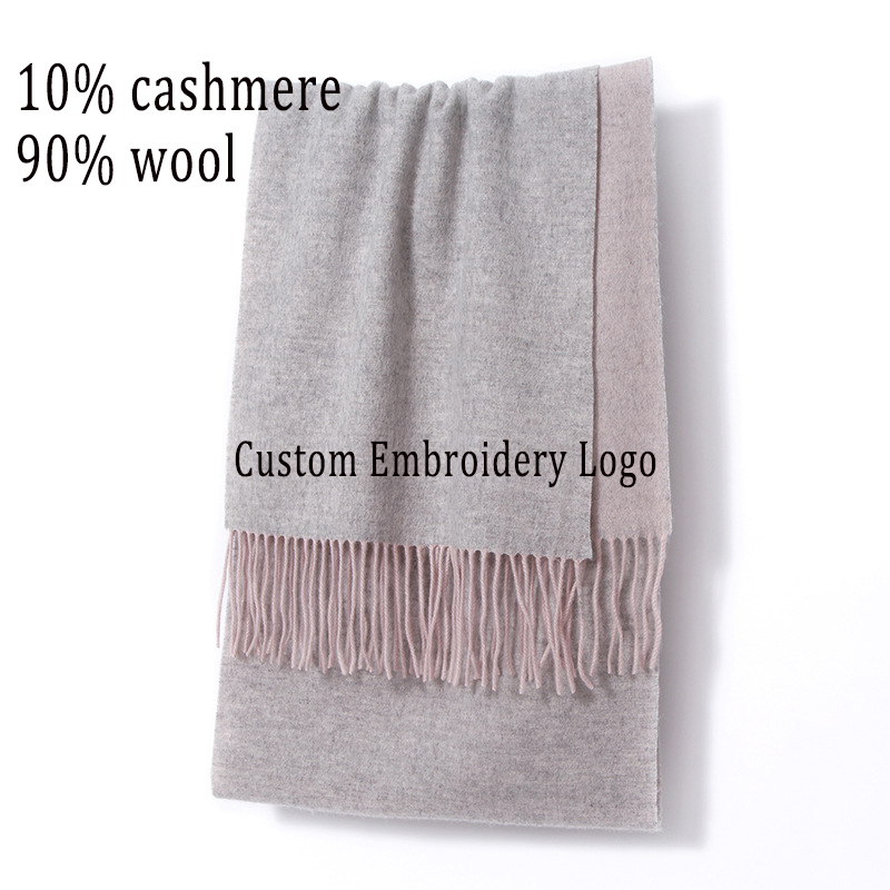 OEM Factory's Custom Logo Embroidered Two-Sided Reversible Soft 100% Cashmere Wool Pashmina Unisex Poncho Printed Shawl Adults