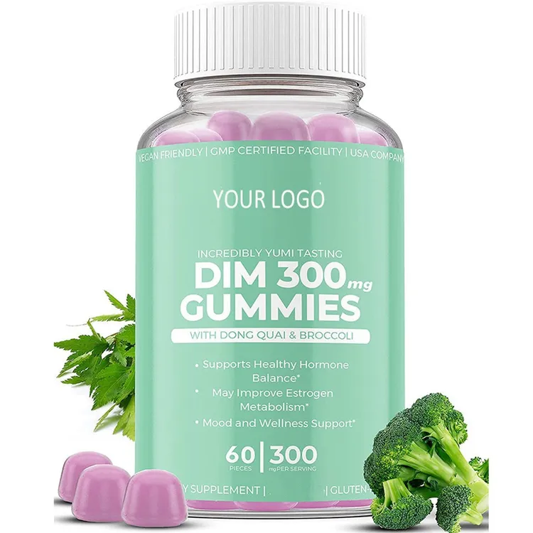DIM takviyeleri sakızlı pms destek hormonu dengesi çiğneme Vegan PMS kabartma Gummies vitamini