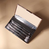 Ensemble de 4 pinceaux de maquillage pour les yeux en poils synthétiques à double extrémité personnalisables avec boîte miroir et manche en bois Échantillon gratuit