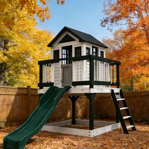 Casita de Juegos Infantil de Madera de Doble Capa, Popular y Clásica, con Tobogán y Estructura para Trepar - Product Image 4