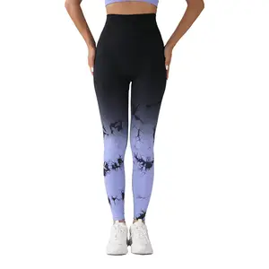 Karın kontrol popo kaldırma yüksek bel Yoga Fitness salonu egzersiz tayt dipleri kravat boya menekşe pembe mavi Spandex spor Activewear