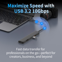 Hub USB-C 7-in-1 10Gbps Dock dengan 4K60Hz PD 100W Dual USB-A USB-C Data Pembaca Kartu SD TF