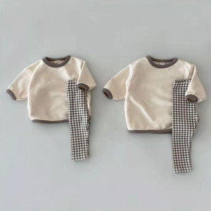 Conjunto de ropa para niños recién nacidos, 2 piezas, algodón, manga larga, a cuadros, suave - Product Image 4