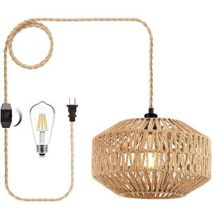 <b>Retro</b> Hemp Rope Chandelier Oval Shape Single Head LED <b>Light</b> For Home Coffee Shop Bar Restaurant <b>Ceiling</b> Lamp - Product Image 3