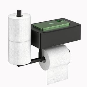 High Quality SUS304 Stainless Steel Waterproof Bathroom Black Wall Mounted Tissue Box Toilet Paper <b>Roll</b> Holder with Phone Shelf - Product Image 1