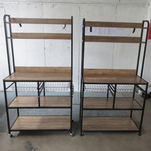 Étagère de rangement multifonctionnelle pour micro-ondes, support pour four, étagère de cuisine en bois et en métal avec crochet - Product Image 5