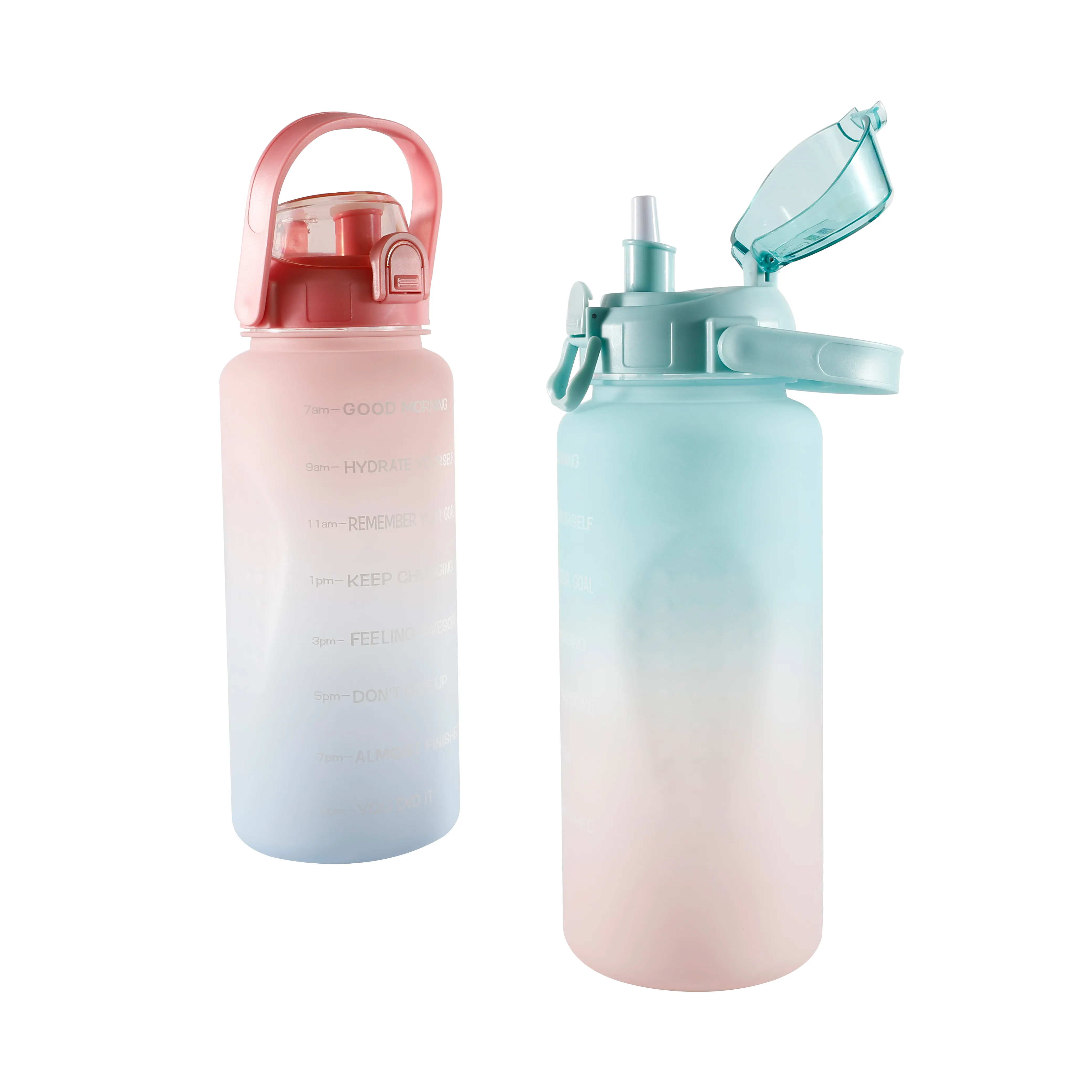 64oz Water Bottles with Times to Drink  2 in 1 Lids  Chug and Straw  Leakproof BPA Free Sports Motivational Water Bottle