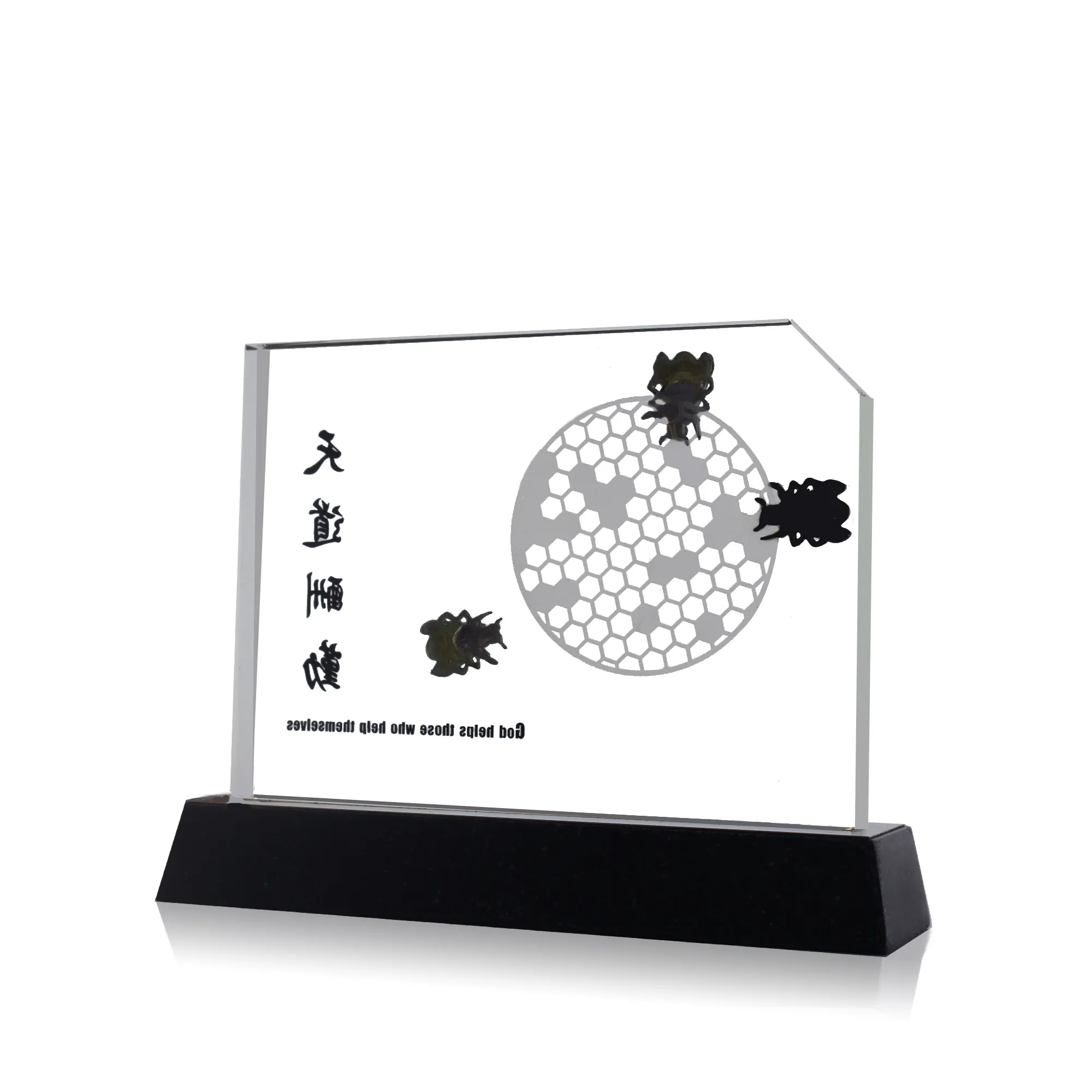 Plaques de prix en cristal clair personnalisées K9 Ornement en verre de cristal de bureau avec base noire