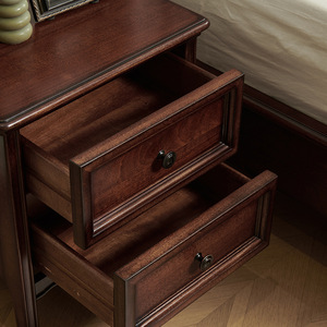 French Style Solid Wood Nightstand With Drawer And <b>Shelf</b> Mahogany Classic Bedroom Storage Furniture - Product Image 3