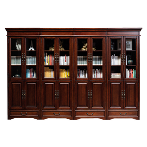 خزانة كتب خشبية بسيطة وأنيقة على الطراز الأمريكي الحديث مع أبواب زجاجية ورفوف قائمة بذاتها للمنزل والمكتب والمدرسة - Product Image 6