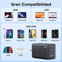 ILEPO 65W (GAR322) PD Taşınabilir Hızlı Şarj Cihazı 3 Portlu Type-C 1 Saat Şarj Süresi 110V/220V Giriş Aşırı Yük Koruması
