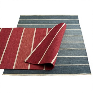 Striped Cotton Eco-Friendly Waterproof Area Rug Rectangle Reversible Flat <b>Weave</b> Modern Outdoor Indoor Use Red Blue Color Options - Product Image 1
