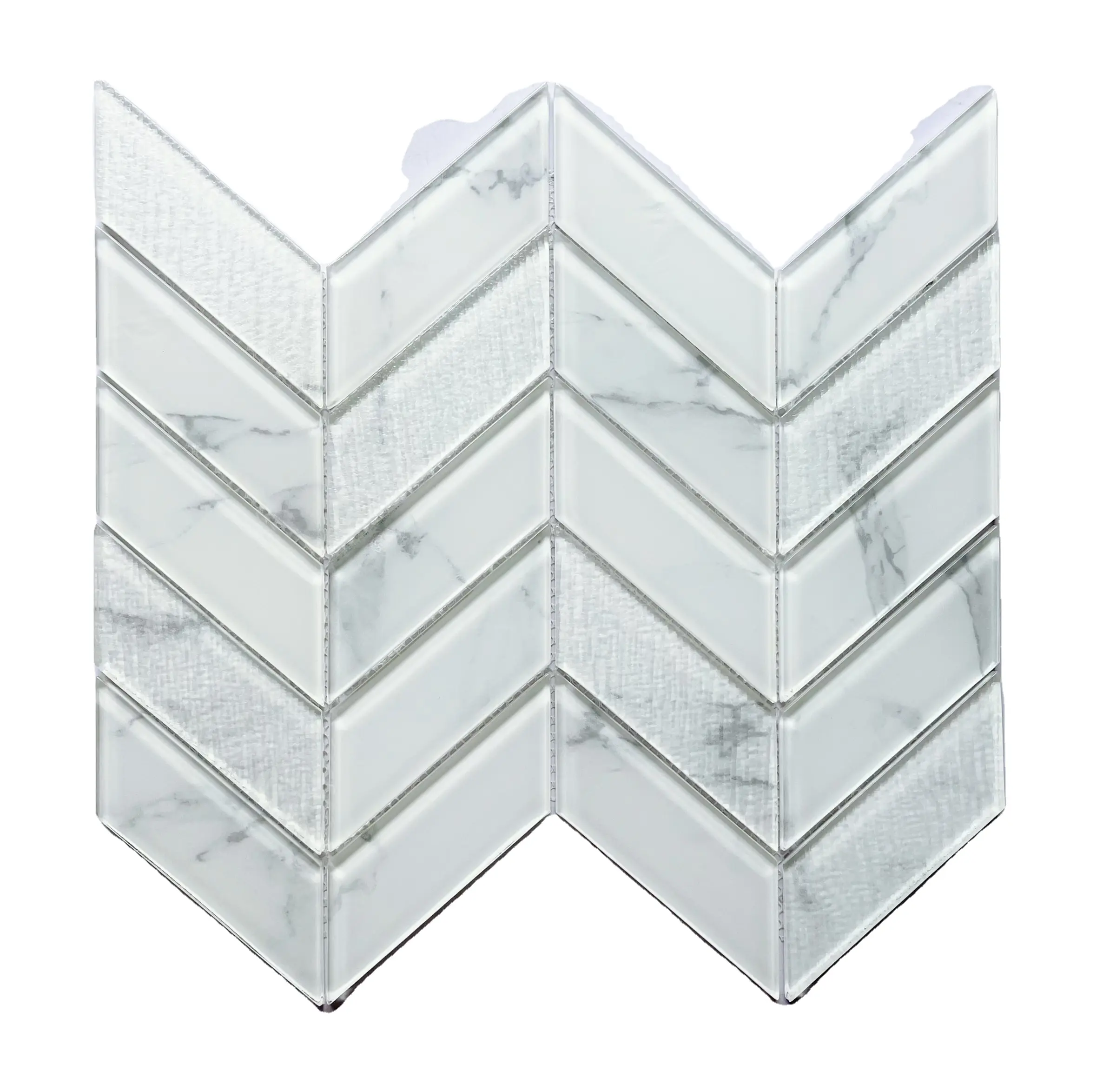 Prix usine 338x275 blanc noir verre mosaïque conception brillante mosaïque carrelage décoration murale série Chevron