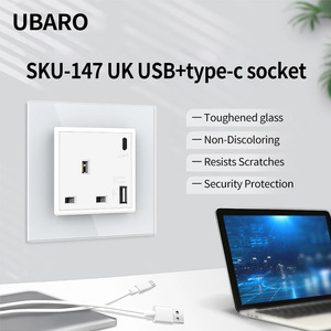 British Standard 86 Wall <b>Socket</b> With <b>Usb</b> Type <b>C</b> Port White Glass Panel Recessed Household <b>Socket</b> - Product Image 3