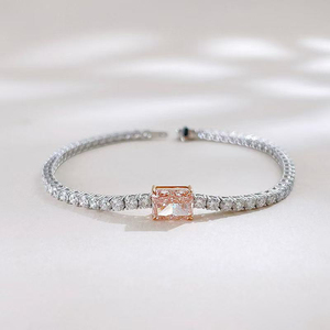 Bracelet tennis en diamant <span class=keywords><strong>rose</strong></span> cultivé en laboratoire, or <span class=keywords><strong>rose</strong></span> et blanc 18 carats, serti pavé, bracelet en diamant coloré pour femme, bijoux de luxe, cadeau - Product Image 2