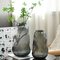 Vase en verre hydroponique haut de gamme nordique fumée gris bleu ondulation élégant Design moderne Transparent pour la décoration de salon à la maison