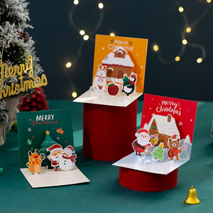 Nouvelle carte de vœux de Noël 3D manuscrite, carte de remerciement de Noël, petite carte en papier pliante avec enveloppe, motif de dessin animé - Product Image 1