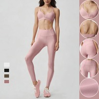 Ensemble 2 pièces de soutien-gorge de sport à col en V et leggings de yoga pour femme, respirant, séchage rapide, bretelles fines réglables, taille haute 3D, effet push-up fessier
