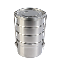 Boîte à lunch empilable 4 couches en acier inoxydable 304 de qualité alimentaire avec poignée et clips de verrouillage, conteneur alimentaire isotherme épaissi pour extérieur et bureau
