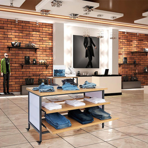 Op Maat Gemaakte Gelaagde Houten Kleding <span class=keywords><strong>Display</strong></span> Plank Jeans Kleding Kleding <span class=keywords><strong>Display</strong></span> Tafel Voor Kledingwinkel - Product Image 6