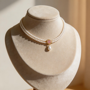 Collar de Perlas Artificiales Clásico para Novia, <span class=keywords><strong>Gargantilla</strong></span> de Doble Hilera con Colgante de Gema - Product Image 4