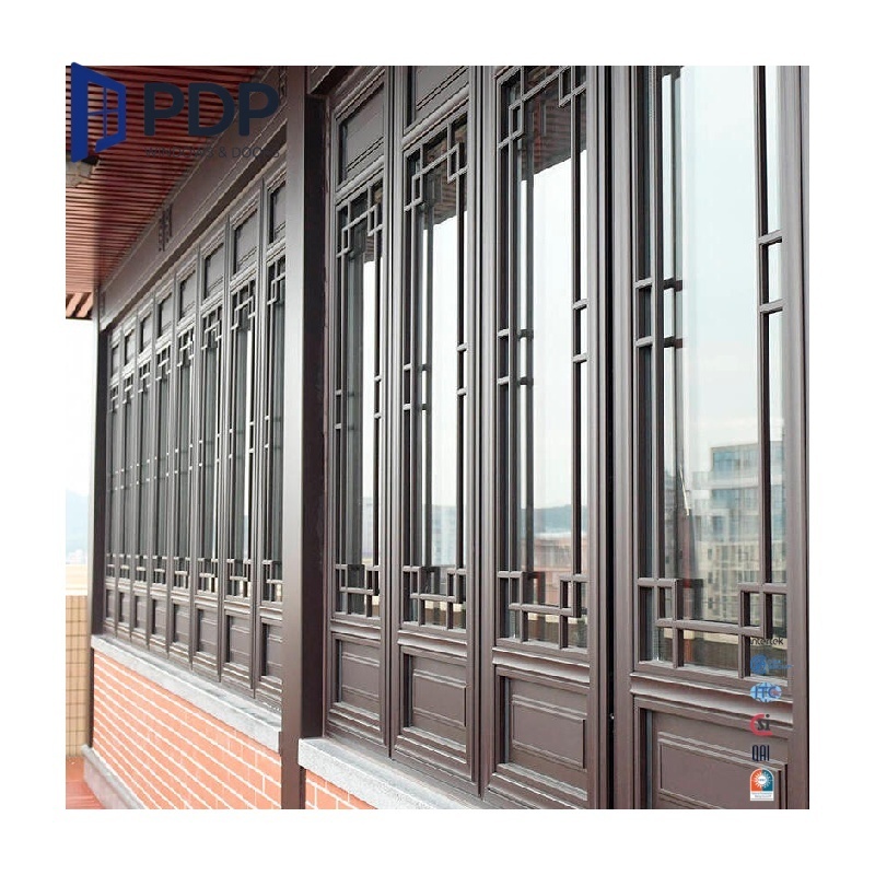 Antique Style Double Glass Casement Door Unique Chinese Design Aluminum Alloy Entrance Grille for Bathroom Entry Application