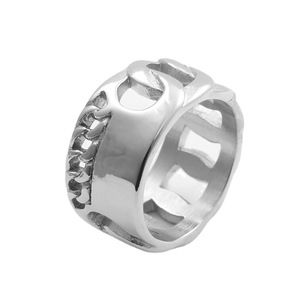 Anillo de Cadena de Acero de Titanio para Hombre, Diseño Geométrico Hueco Plateado, Joyería de Uso Diario - Product Image 5
