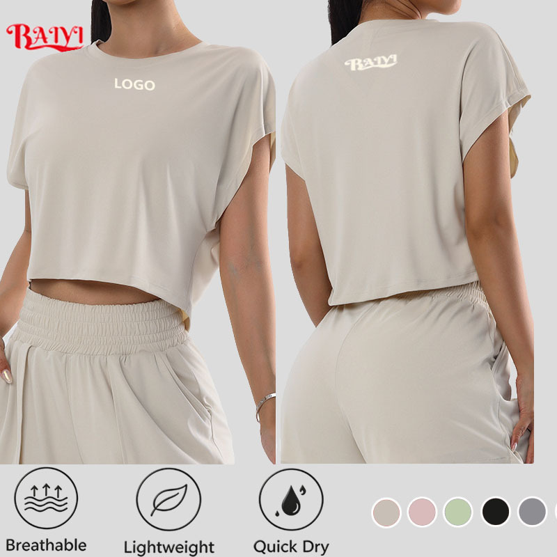 Yoga Top Casual T-shirt Quick-drying Loose Breathable Short-sleeved Women's T-Shirt for Summer Solid Sportswear Custom Logo