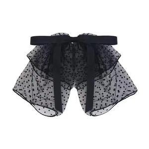 Korean-style polka dot <b>bow</b> hair <b>clip</b>, elegant mesh spring <b>clip</b> for the back of the head, a versatile ponytail hair accessory. - Product Image 5