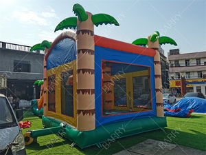 Vente flash : petit château gonflable jungle pour enfants, maison gonflable palmier, fête, saut, rebondissement et toboggan combinés, extérieur - Product Image 3