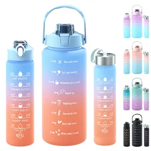 3 Pcs In 1 Set 2L Direct Drinking Plastic Sport BPA Free Gym Fitness Motivational Water Bottles Set Of 3 With Straw And Handgrip