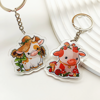 Porte-clés en plastique transparent avec impression double face, motif animal de dessin animé, avec accessoires