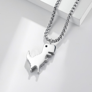 Collier unisexe avec pendentif dinosaure en acier inoxydable, design animal minimaliste, bijoux à chaîne pour hommes et femmes - Product Image 3