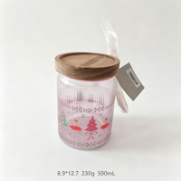 Expédition immédiate - Pot de conservation alimentaire en verre côtelé décoratif de Noël moderne de 500 ml avec couvercle en bois hermétique, compatible lave-vaisselle