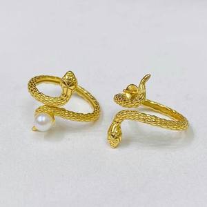 10579DIY Accessoires en perles Anneau en argent S925 Support vide en forme de gourde Double perle Bijoux en argent avec perles de 6-9 mm Style tendance à incrustation - Product Image 1