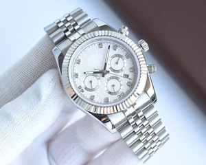 Reloj Mecánico Cronógrafo con Bisel de Acero Tipo Cósmico, Esfera Blanca con Marcadores de Diamantes, Reloj Clásico Versátil de Lujo para Hombre - Product Image 2