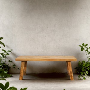 Sustainable Reclaimed Old Teak Bench with Out-spread Legs, Rustic <b>Stool</b> with Natural Weathered Texture for <b>Garden</b> - Product Image 5