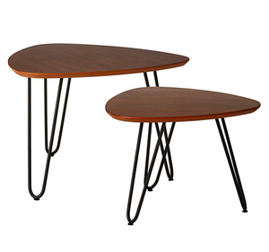 Modern Retro Wood Metal <strong>Hairpin</strong> <strong>Leg</strong> <strong>Dining</strong> Round Coffee Two <strong>Table</strong> - Product Image 5