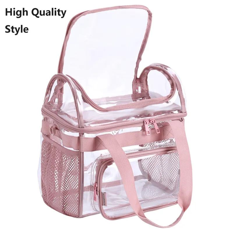 Customized Pink PVC Clear Lunch Bag Heavy Duty Shoulder Crossbody Waterproof Tote Lunchbag Kids Women Transparent Messenger Bags
